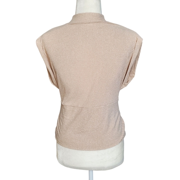 Express Beige Metallic Ribbed Faux Wrap Tie Front Top Size Medium - Picture 7 of 13